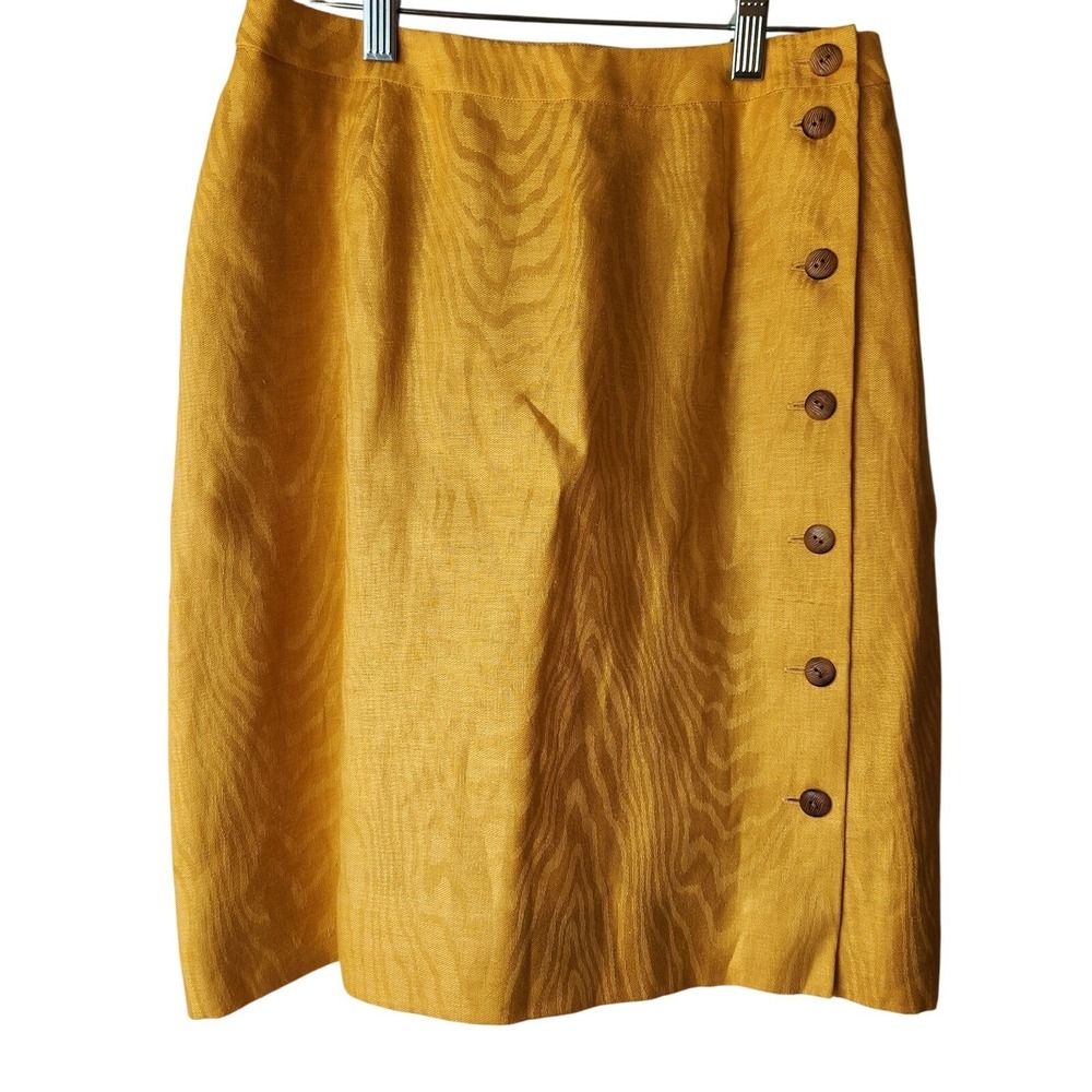 CARLISLE Linen Pencil Skirt Womens 4 Yellowā Linen Buttons NEW